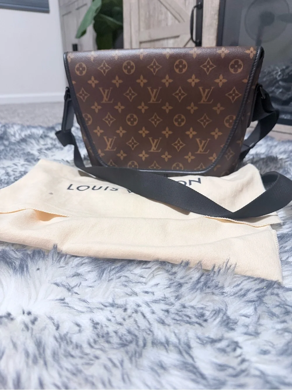 Monogram Canvas Crossbody Messenger Bag - Brown